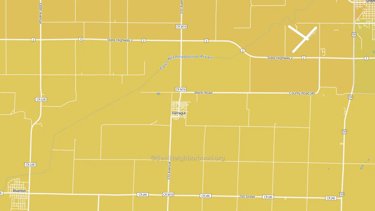 Map of the best neighborhoods in the 51639 area, with better matches in green and worse matches in red