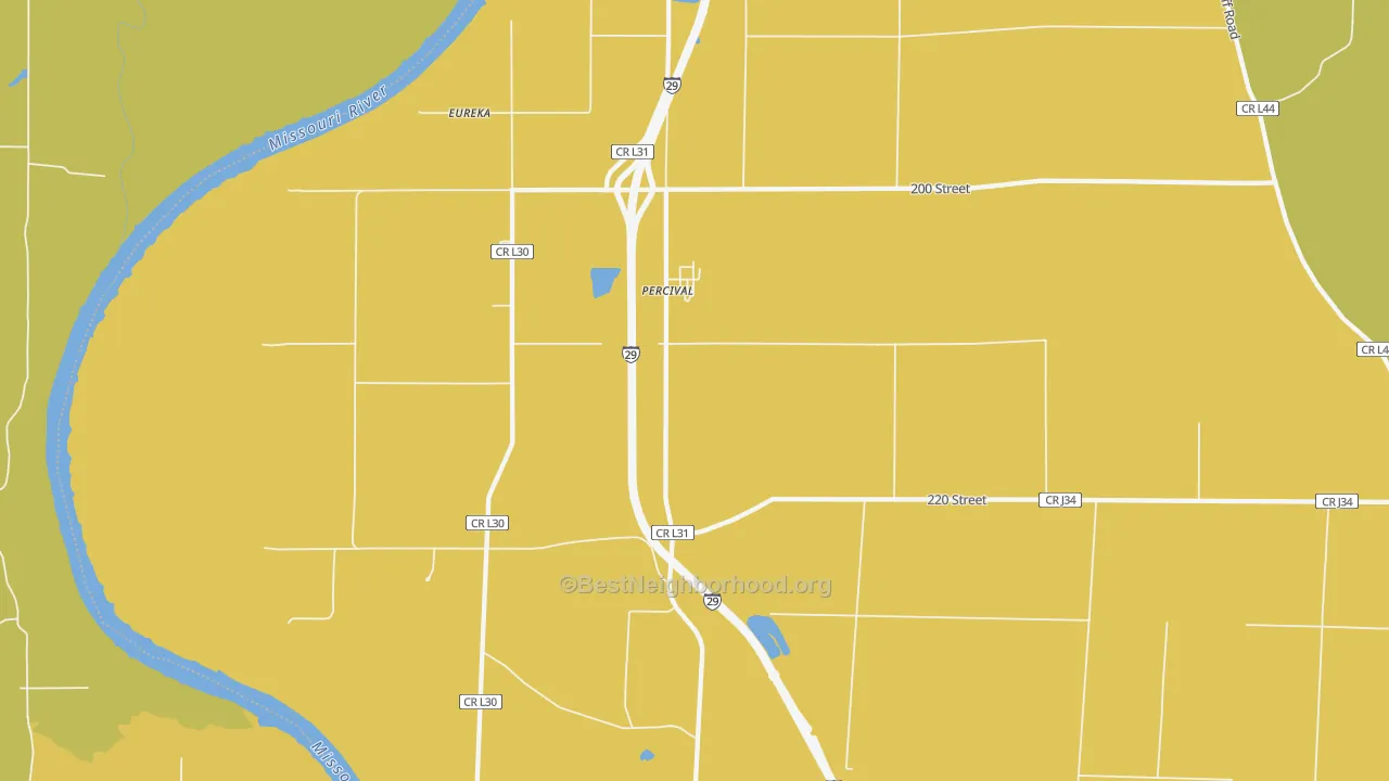 Map of the best neighborhoods in the 51648 area, with better matches in green and worse matches in red