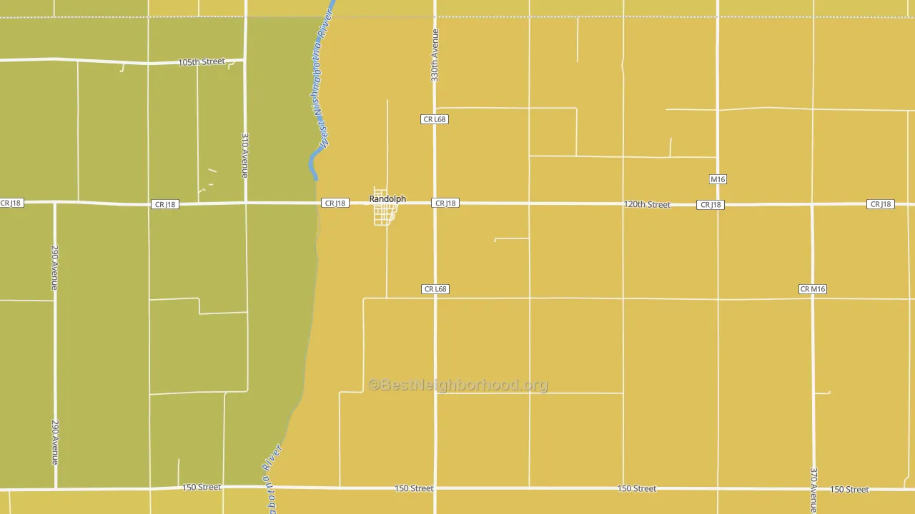 Map of the best neighborhoods in the 51649 area, with better matches in green and worse matches in red