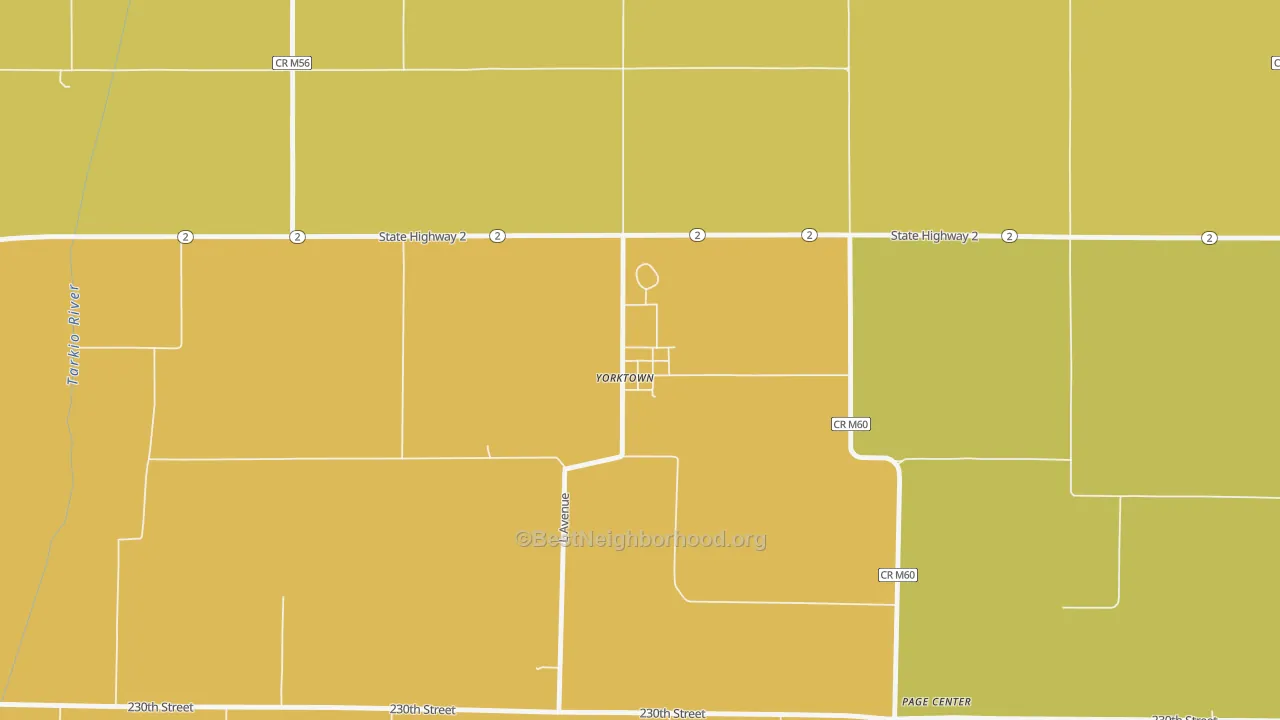 Map of the best neighborhoods in the 51656 area, with better matches in green and worse matches in red