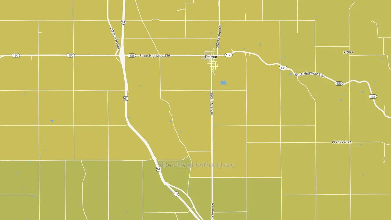 Map of the best neighborhoods in the 52037 area, with better matches in green and worse matches in red
