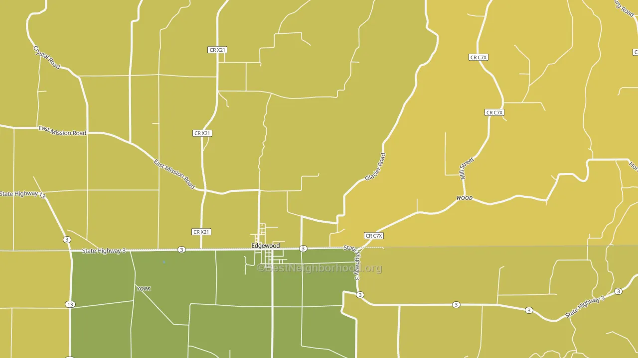 Map of the best neighborhoods in the 52042 area, with better matches in green and worse matches in red