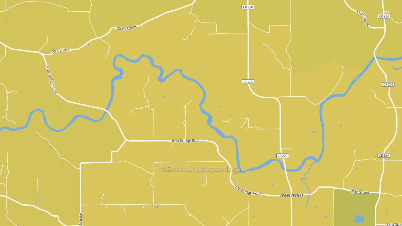 Map of the best neighborhoods in the 52074 area, with better matches in green and worse matches in red