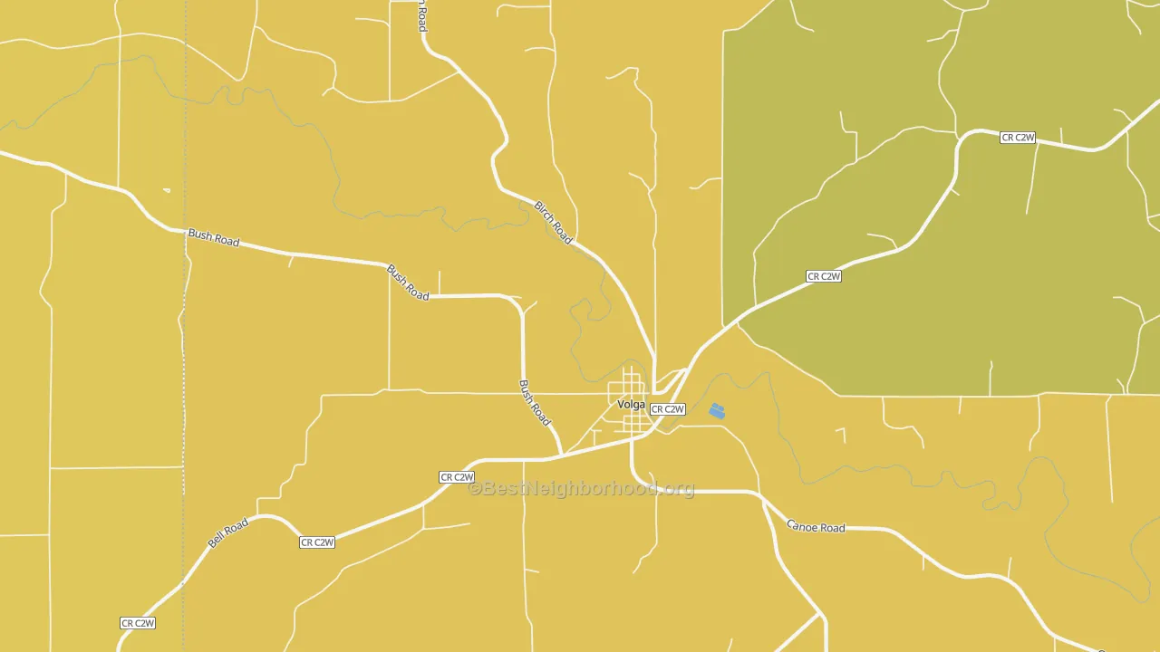 Map of the best neighborhoods in the 52077 area, with better matches in green and worse matches in red
