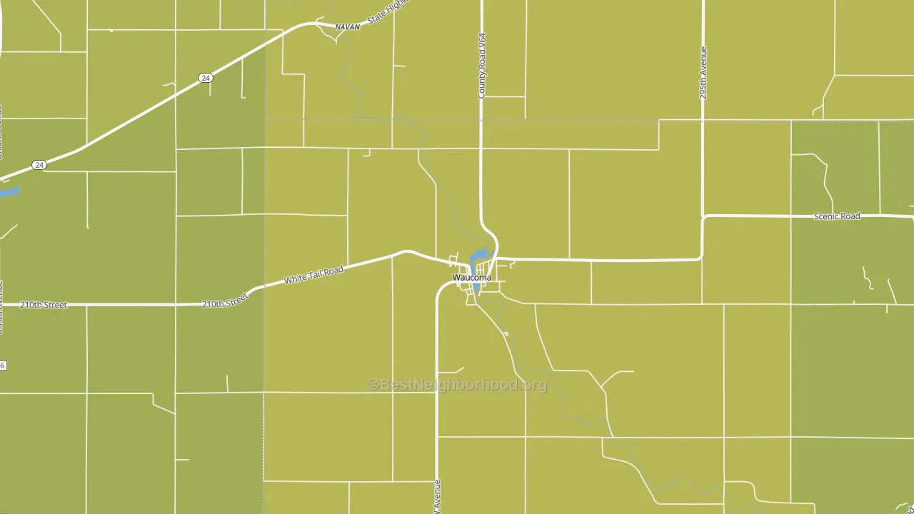 Map of the best neighborhoods in the 52171 area, with better matches in green and worse matches in red