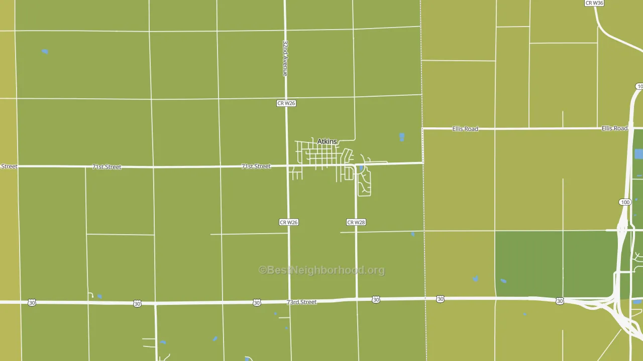 Map of the best neighborhoods in the 52206 area, with better matches in green and worse matches in red