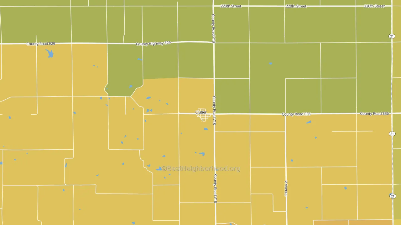 Map of the best neighborhoods in the 52217 area, with better matches in green and worse matches in red
