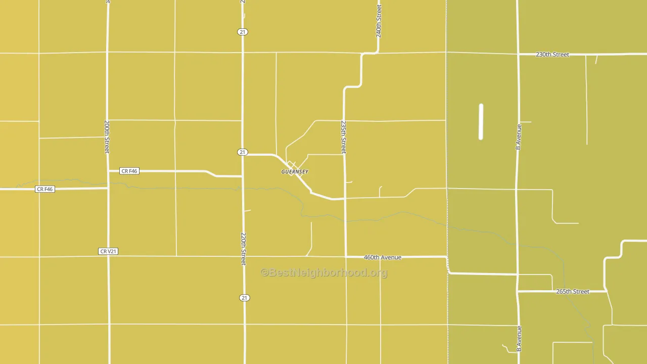 Map of the best neighborhoods in the 52221 area, with better matches in green and worse matches in red