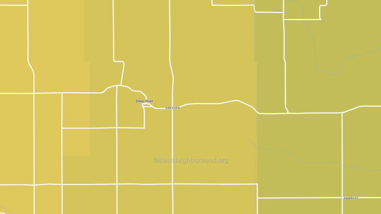 Map of the best neighborhoods in the 52222 area, with better matches in green and worse matches in red