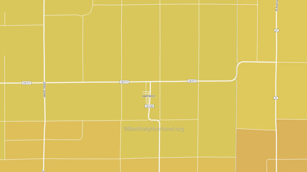 Map of the best neighborhoods in the 52232 area, with better matches in green and worse matches in red