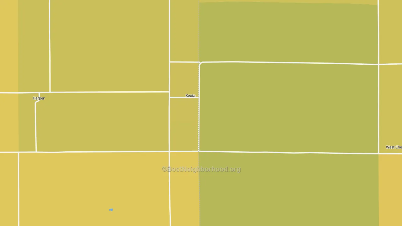 Map of the best neighborhoods in the 52248 area, with better matches in green and worse matches in red
