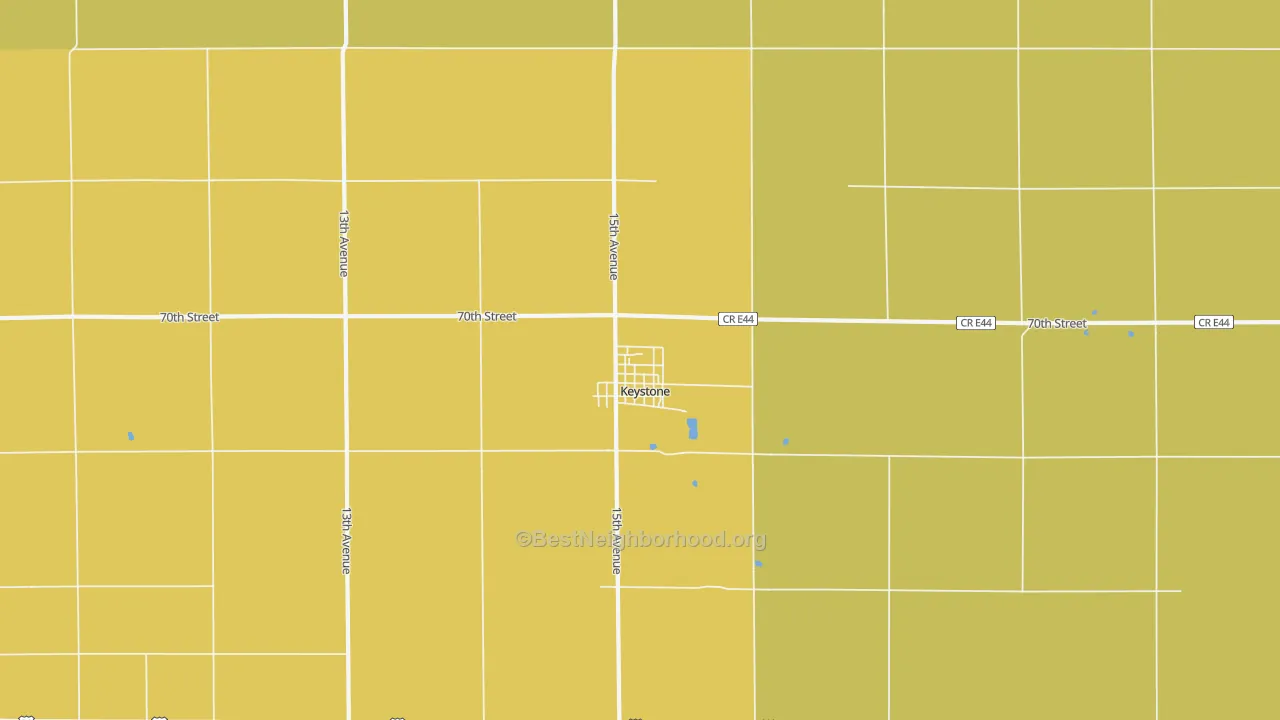 Map of the best neighborhoods in the 52249 area, with better matches in green and worse matches in red