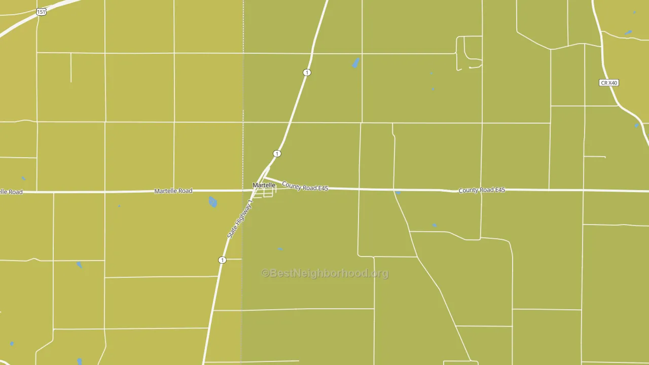 Map of the best neighborhoods in the 52305 area, with better matches in green and worse matches in red