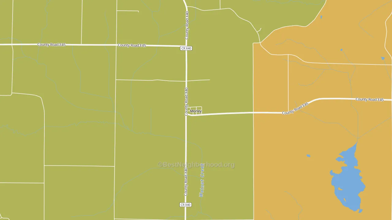 Map of the best neighborhoods in the 52312 area, with better matches in green and worse matches in red