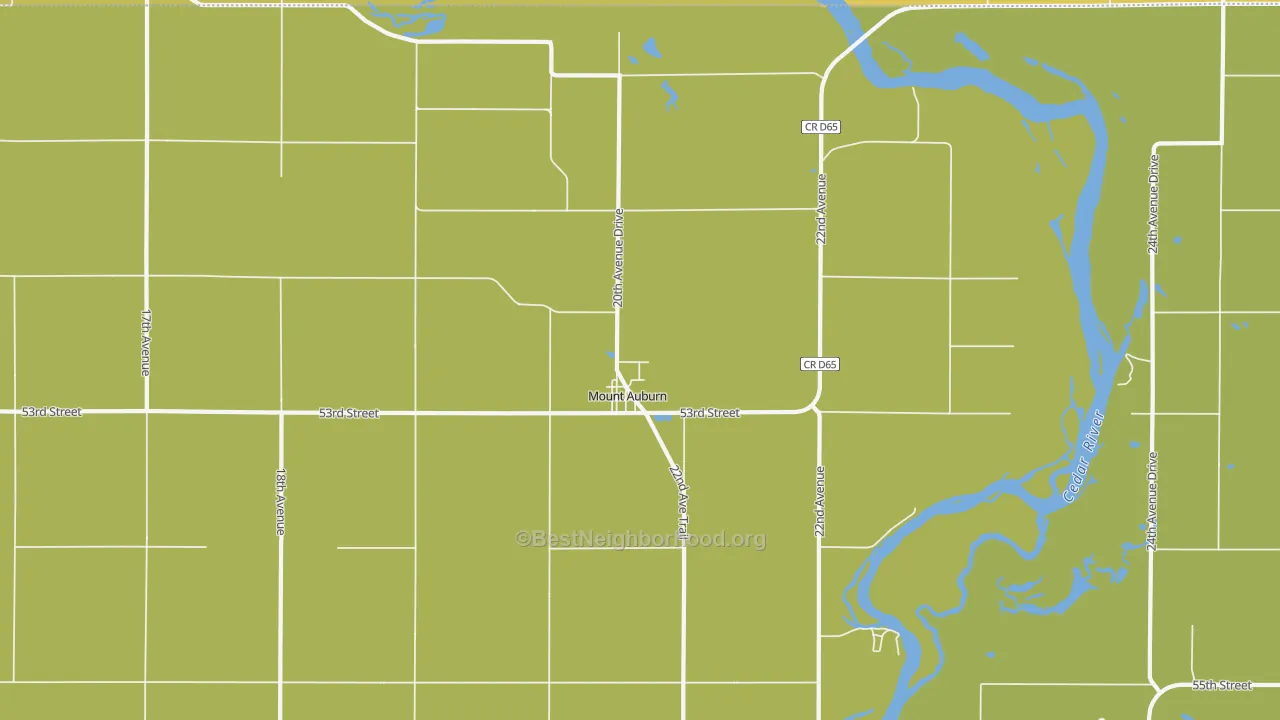 Map of the best neighborhoods in the 52313 area, with better matches in green and worse matches in red
