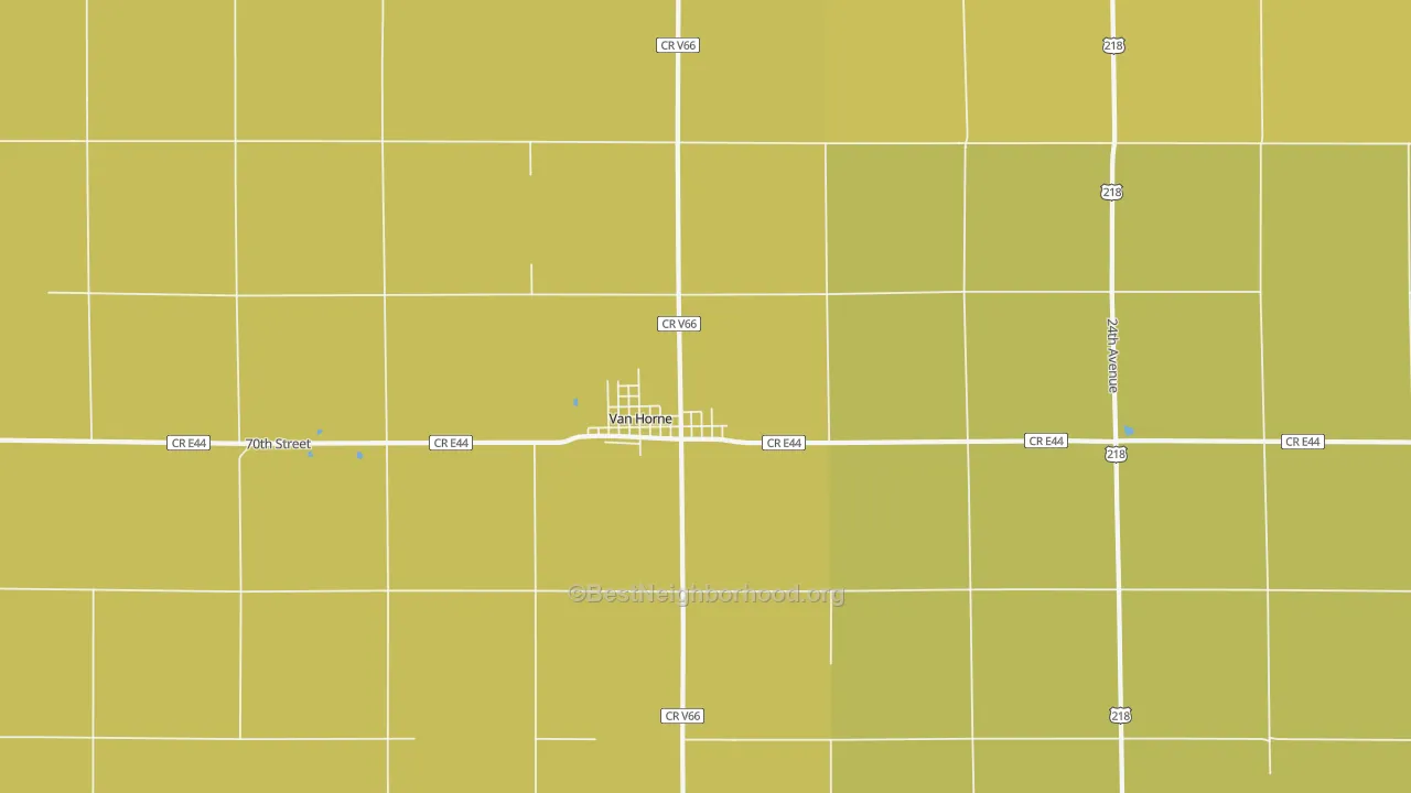 Map of the best neighborhoods in the 52346 area, with better matches in green and worse matches in red