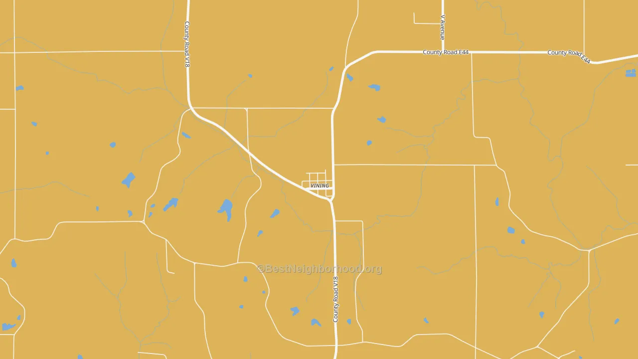 Map of the best neighborhoods in the 52348 area, with better matches in green and worse matches in red