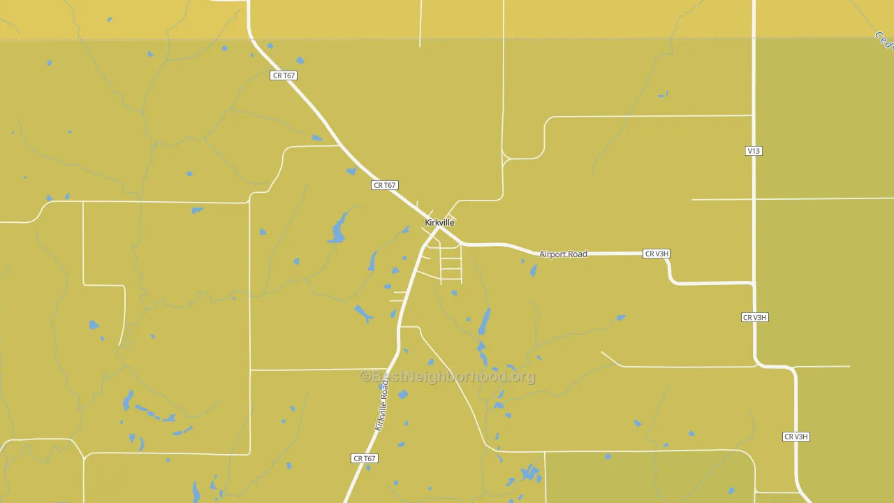 Map of the best neighborhoods in the 52566 area, with better matches in green and worse matches in red