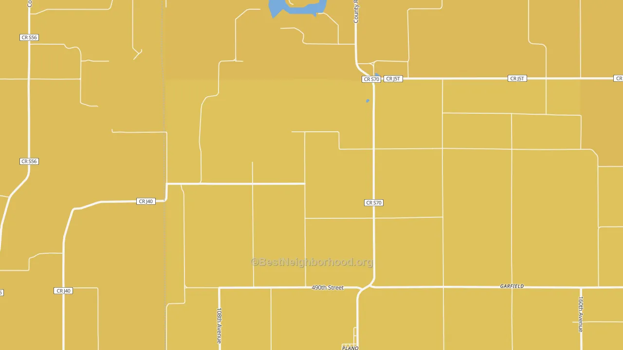 Map of the best neighborhoods in the 52581 area, with better matches in green and worse matches in red
