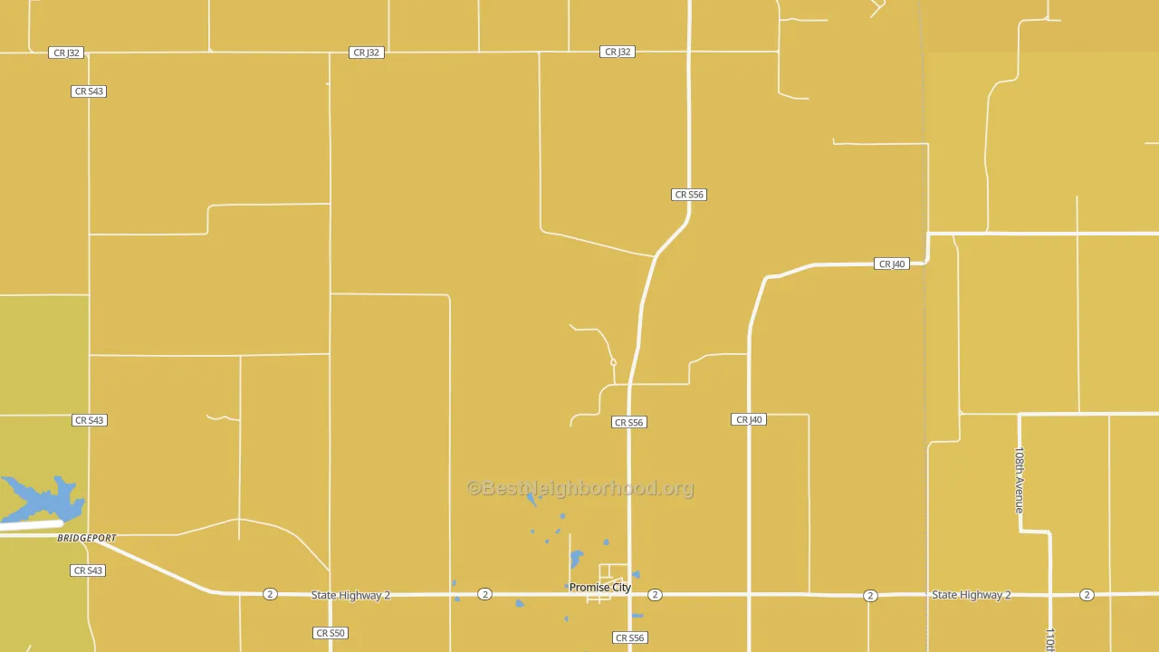 Map of the best neighborhoods in the 52583 area, with better matches in green and worse matches in red