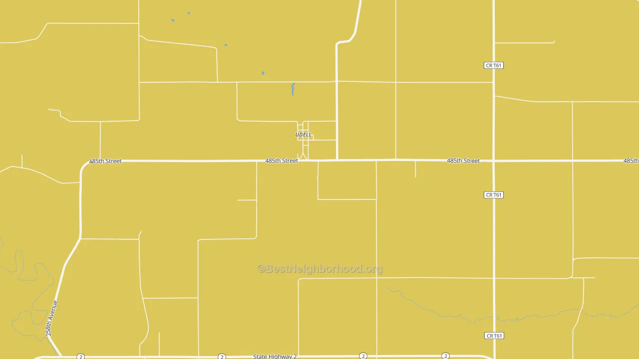 Map of the best neighborhoods in the 52593 area, with better matches in green and worse matches in red