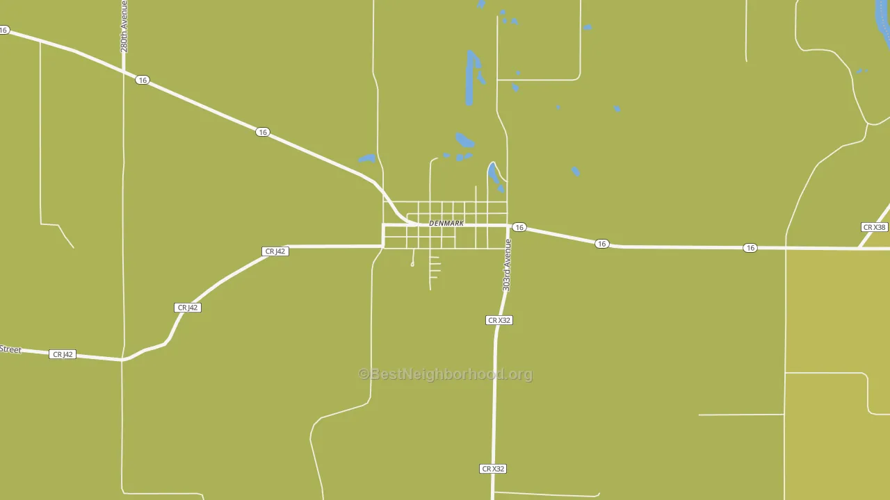 Map of the best neighborhoods in the 52624 area, with better matches in green and worse matches in red