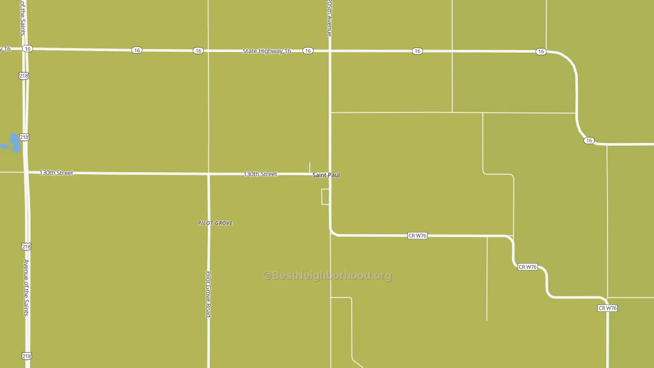 Map of the best neighborhoods in the 52657 area, with better matches in green and worse matches in red