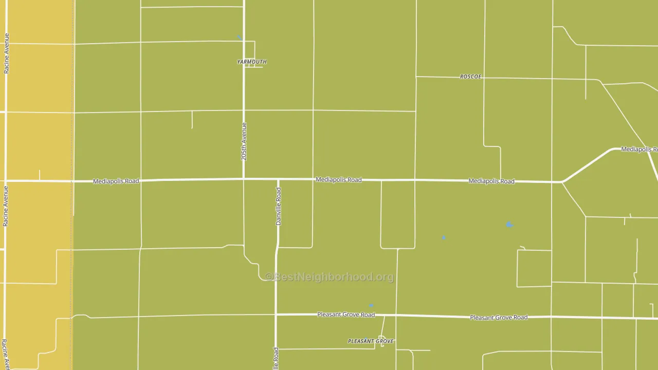 Map of the best neighborhoods in the 52660 area, with better matches in green and worse matches in red
