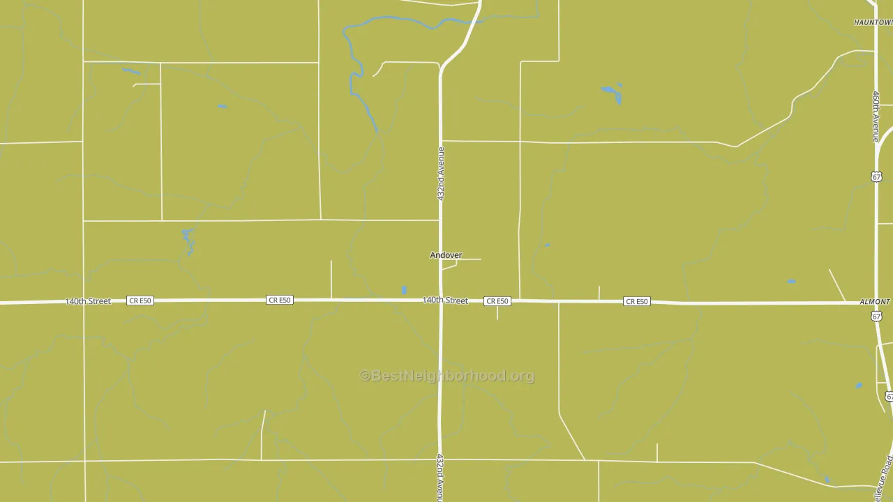 Map of the best neighborhoods in the 52701 area, with better matches in green and worse matches in red