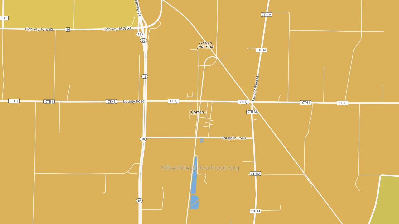 Map of the best neighborhoods in the 53016 area, with better matches in green and worse matches in red