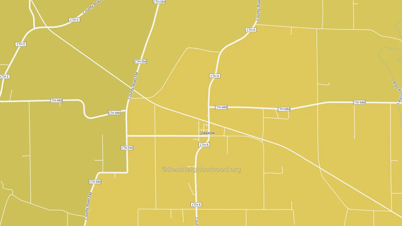 Map of the best neighborhoods in the 53047 area, with better matches in green and worse matches in red