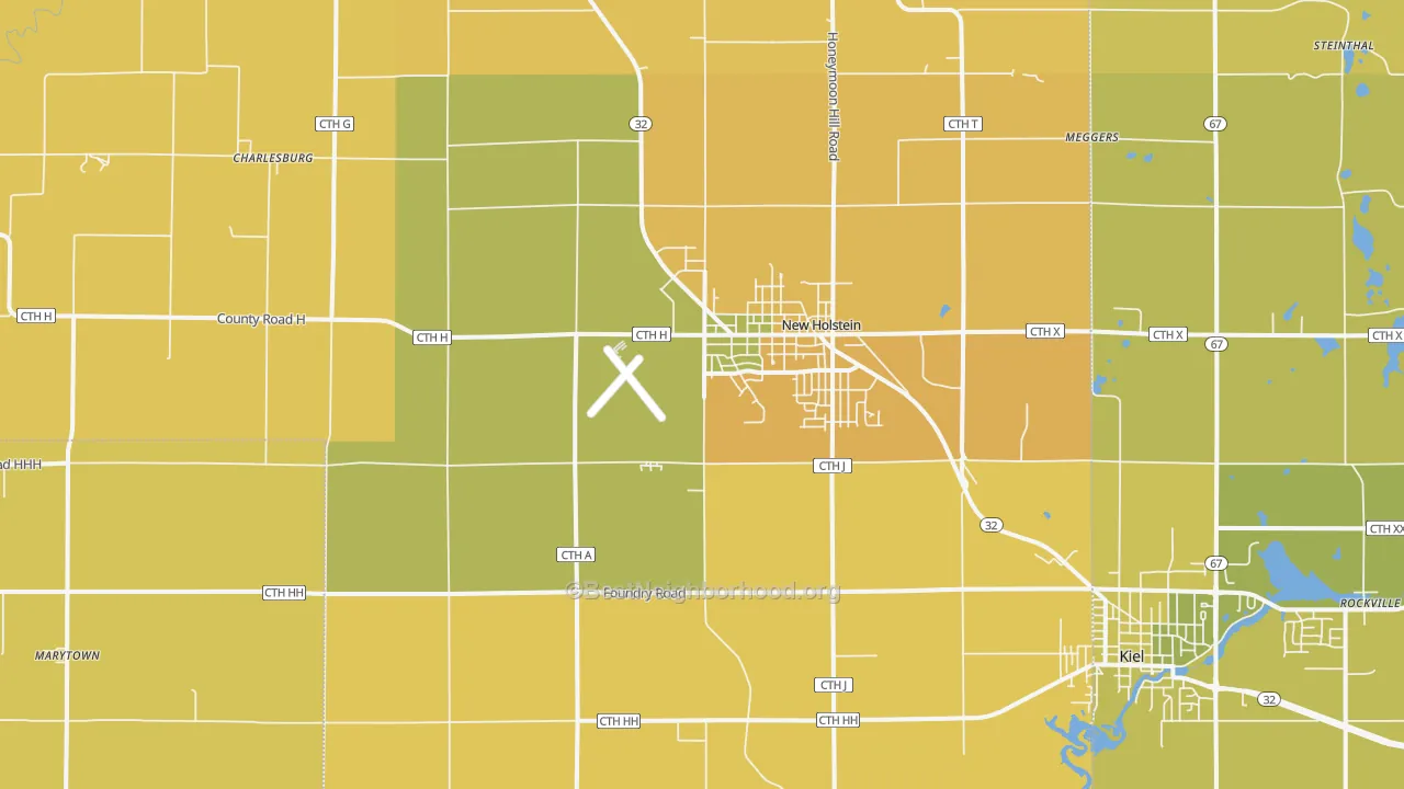 Map of the best neighborhoods in the 53061 area, with better matches in green and worse matches in red