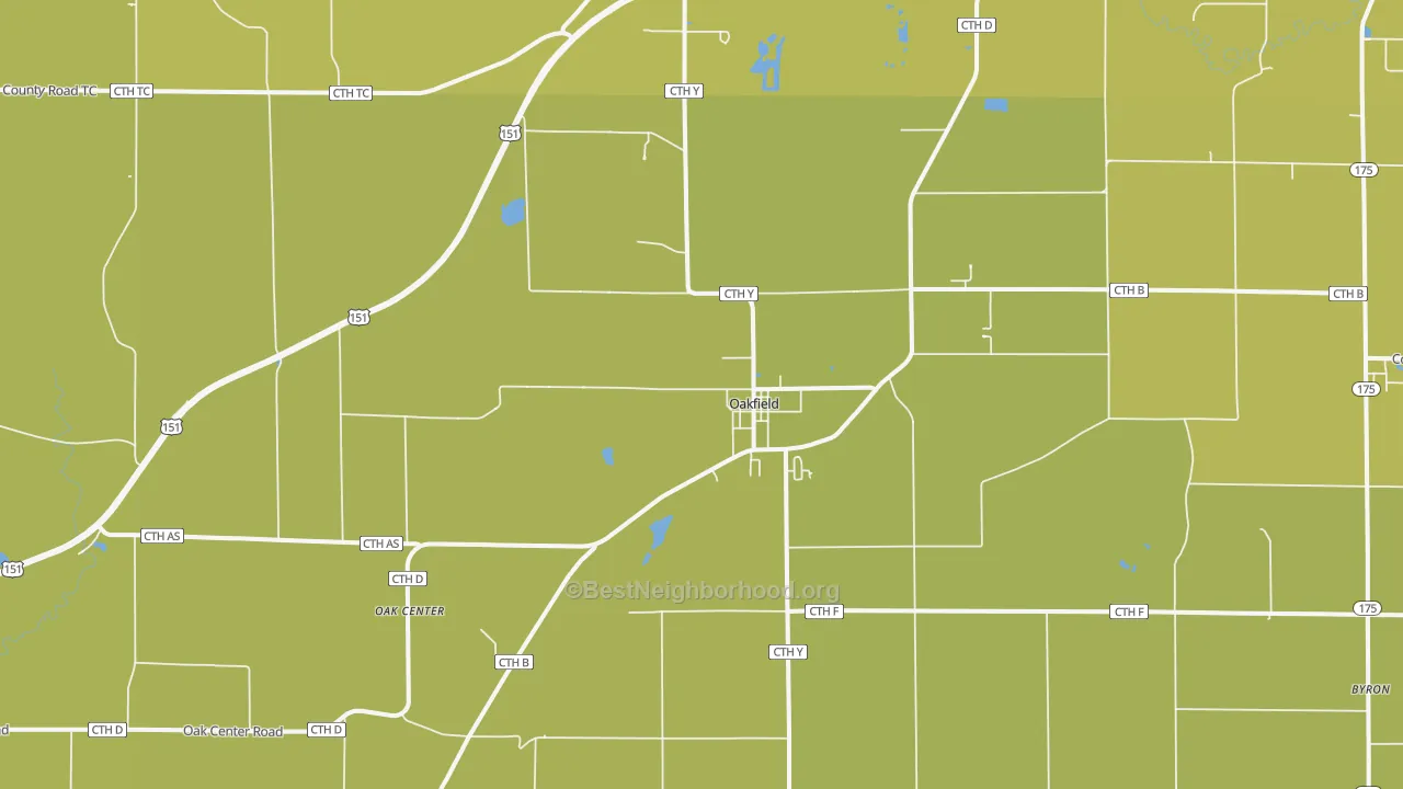 Map of the best neighborhoods in the 53065 area, with better matches in green and worse matches in red