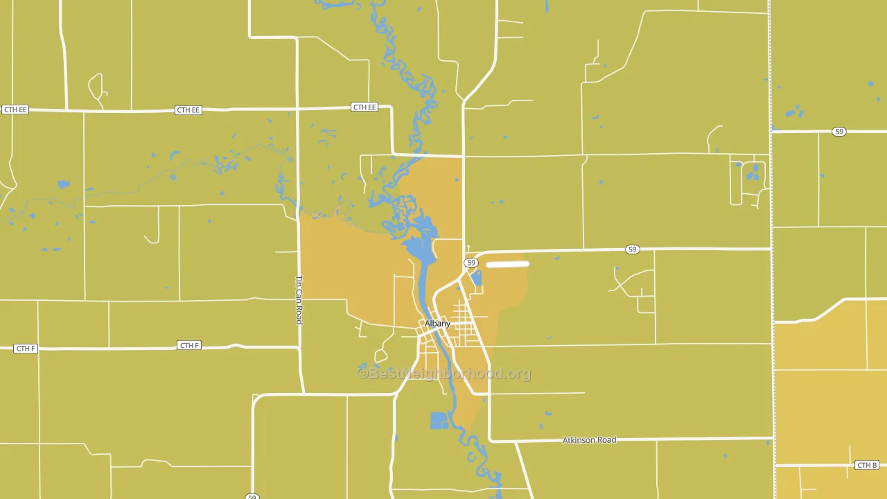 Map of the best neighborhoods in the 53502 area, with better matches in green and worse matches in red