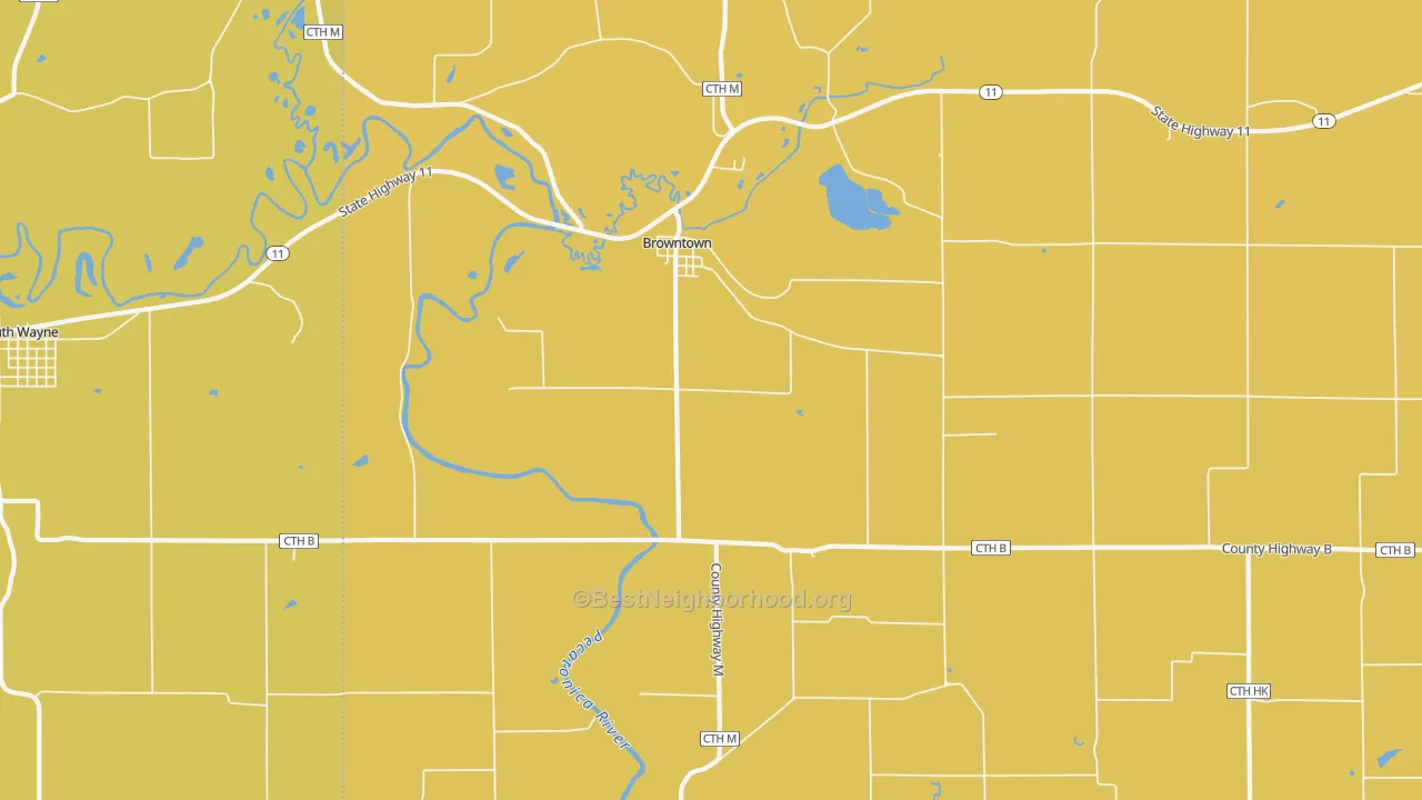 Map of the best neighborhoods in the 53522 area, with better matches in green and worse matches in red