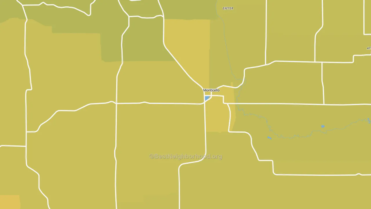 Map of the best neighborhoods in the 53570 area, with better matches in green and worse matches in red