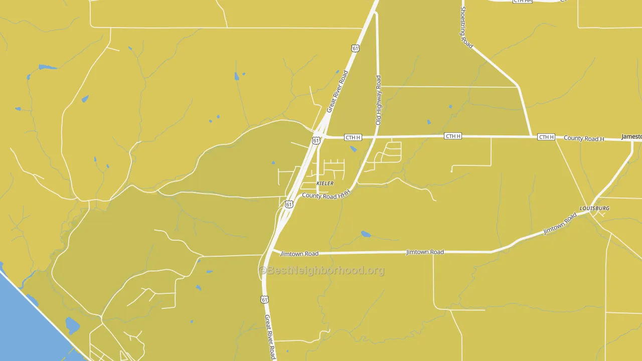 Map of the best neighborhoods in the 53812 area, with better matches in green and worse matches in red