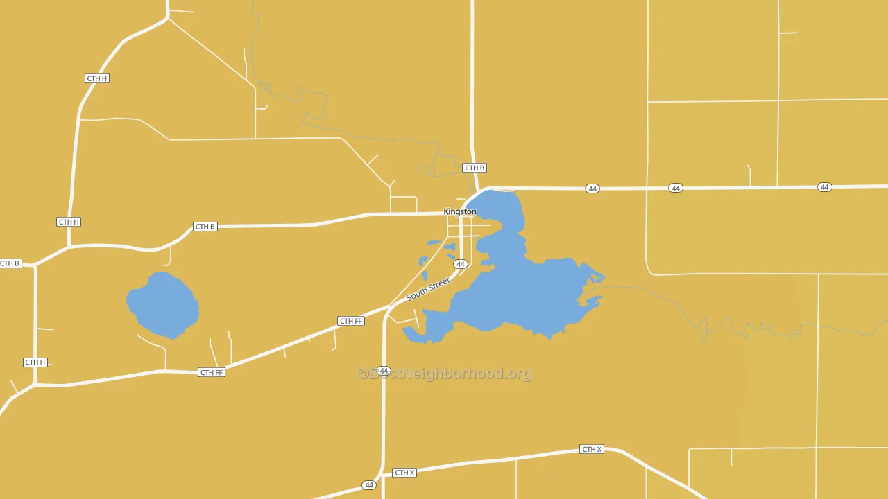 Map of the best neighborhoods in the 53939 area, with better matches in green and worse matches in red