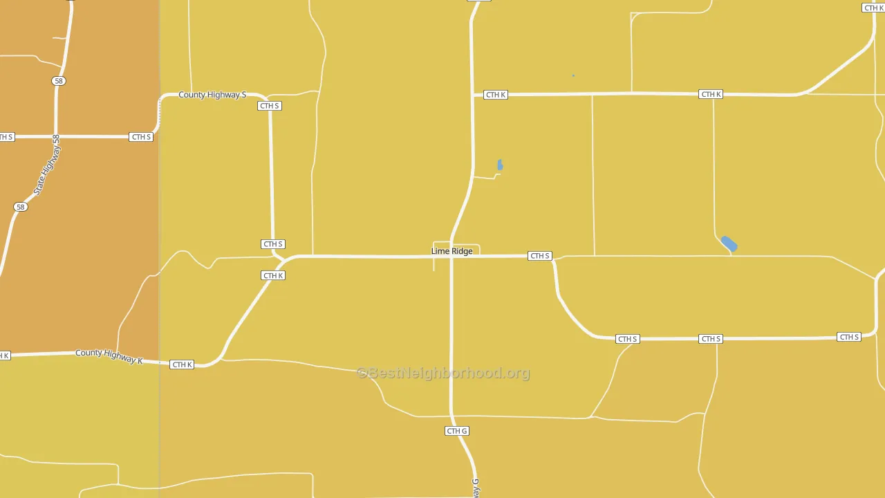 Map of the best neighborhoods in the 53942 area, with better matches in green and worse matches in red