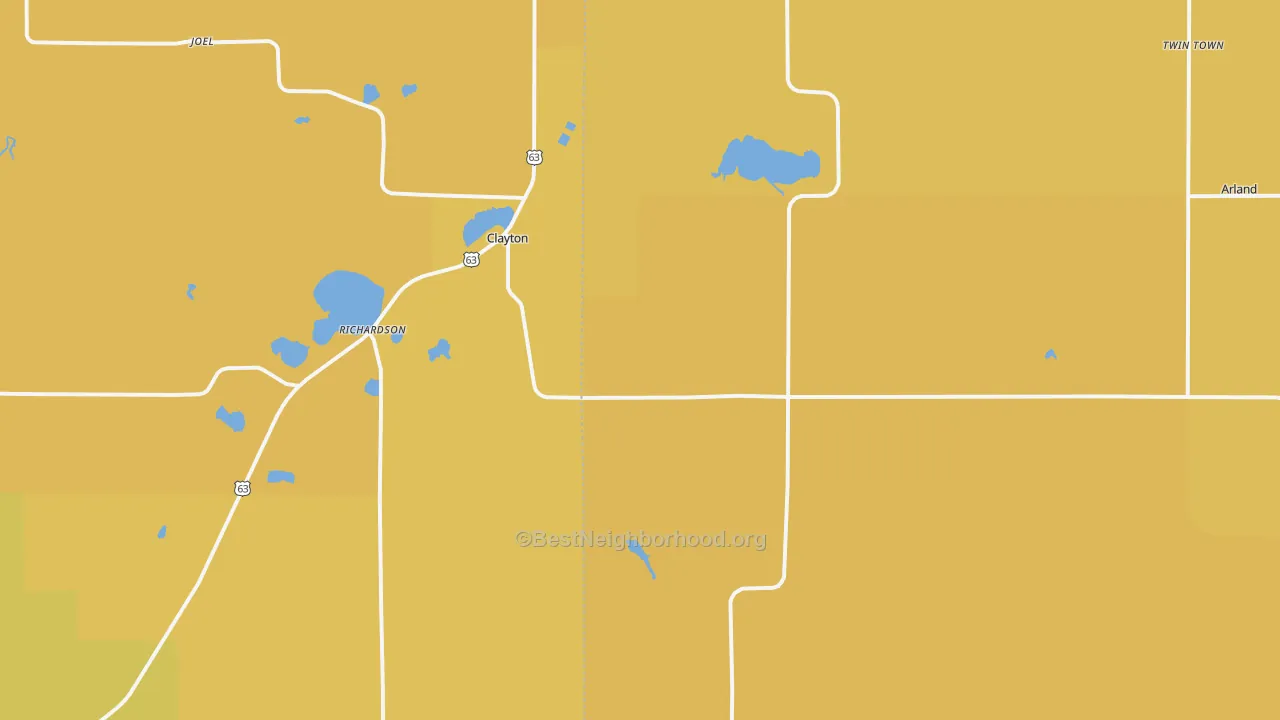 Map of the best neighborhoods in the 54004 area, with better matches in green and worse matches in red