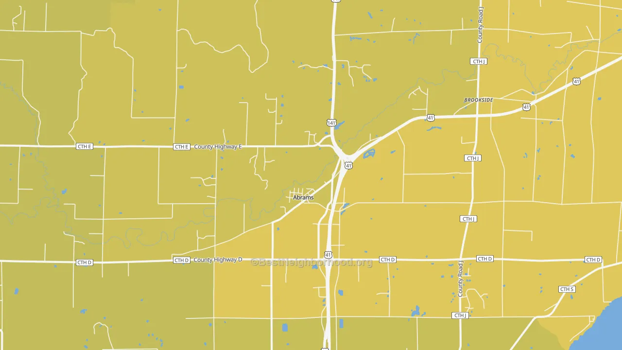 Map of the best neighborhoods in the 54101 area, with better matches in green and worse matches in red