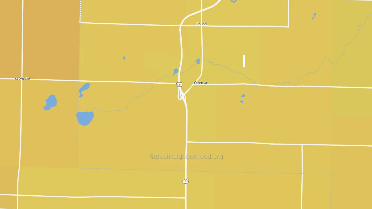 Map of the best neighborhoods in the 54112 area, with better matches in green and worse matches in red
