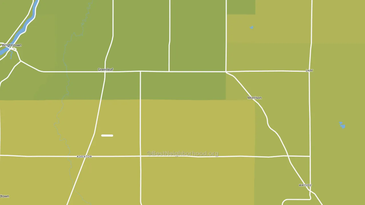 Map of the best neighborhoods in the 54126 area, with better matches in green and worse matches in red
