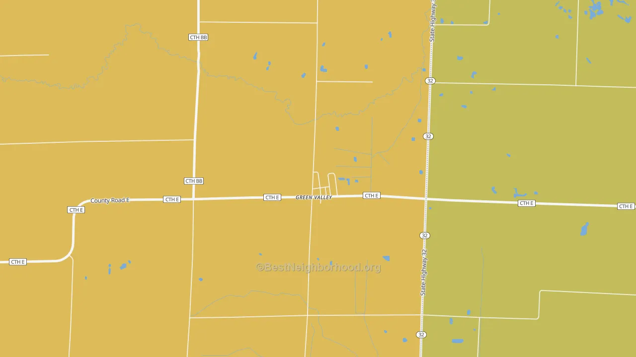 Map of the best neighborhoods in the 54127 area, with better matches in green and worse matches in red