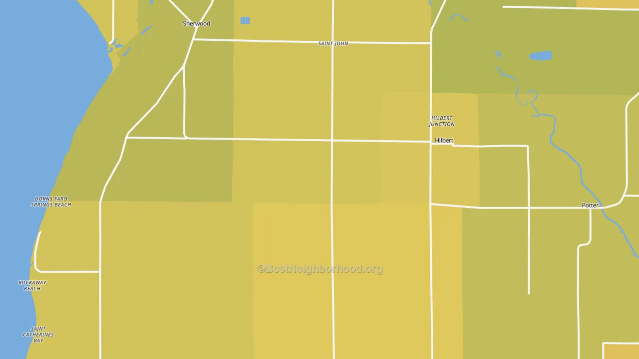 Map of the best neighborhoods in the 54129 area, with better matches in green and worse matches in red