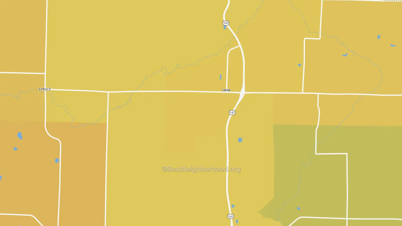 Map of the best neighborhoods in the 54139 area, with better matches in green and worse matches in red