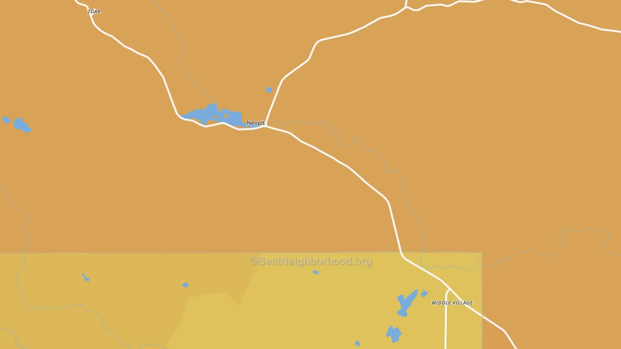 Map of the best neighborhoods in the 54150 area, with better matches in green and worse matches in red