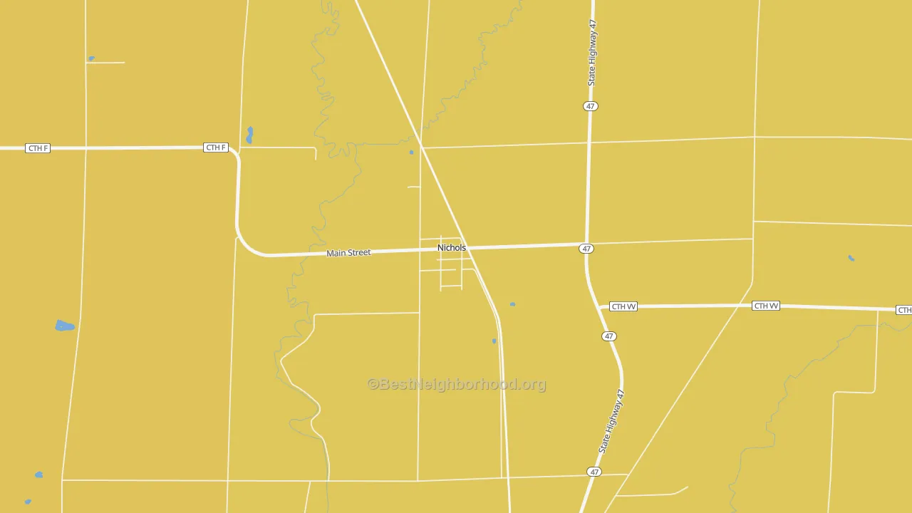 Map of the best neighborhoods in the 54152 area, with better matches in green and worse matches in red
