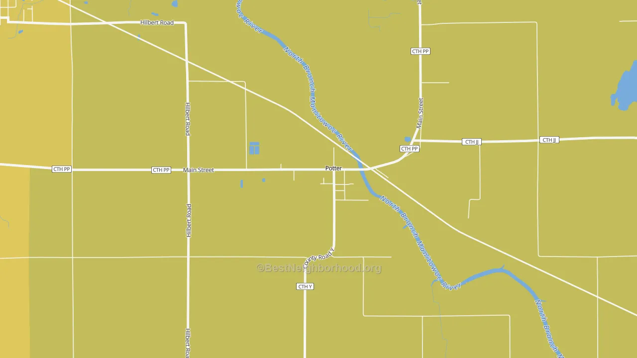 Map of the best neighborhoods in the 54160 area, with better matches in green and worse matches in red