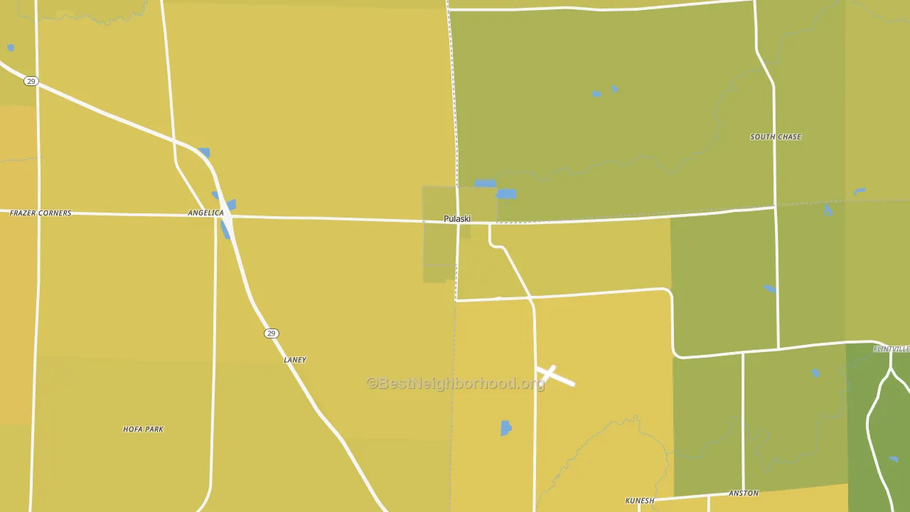 Map of the best neighborhoods in the 54162 area, with better matches in green and worse matches in red